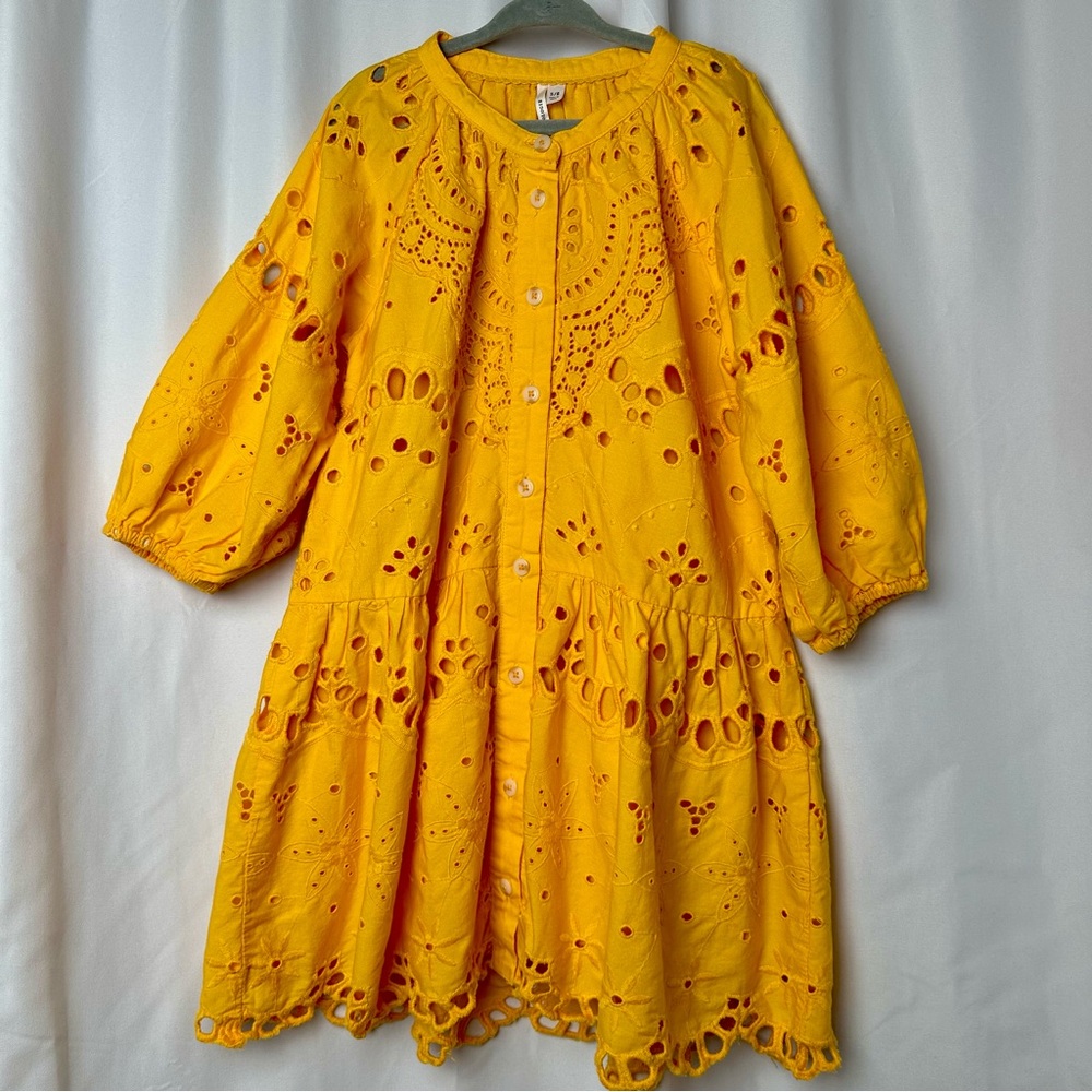 Girls Anthropologie Tallulah Eyelet Dress 5/6 Sunshine Yellow Tunic Dress